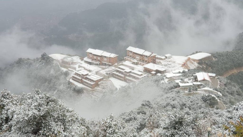 Snow covered landscape at Chandragiri Hills